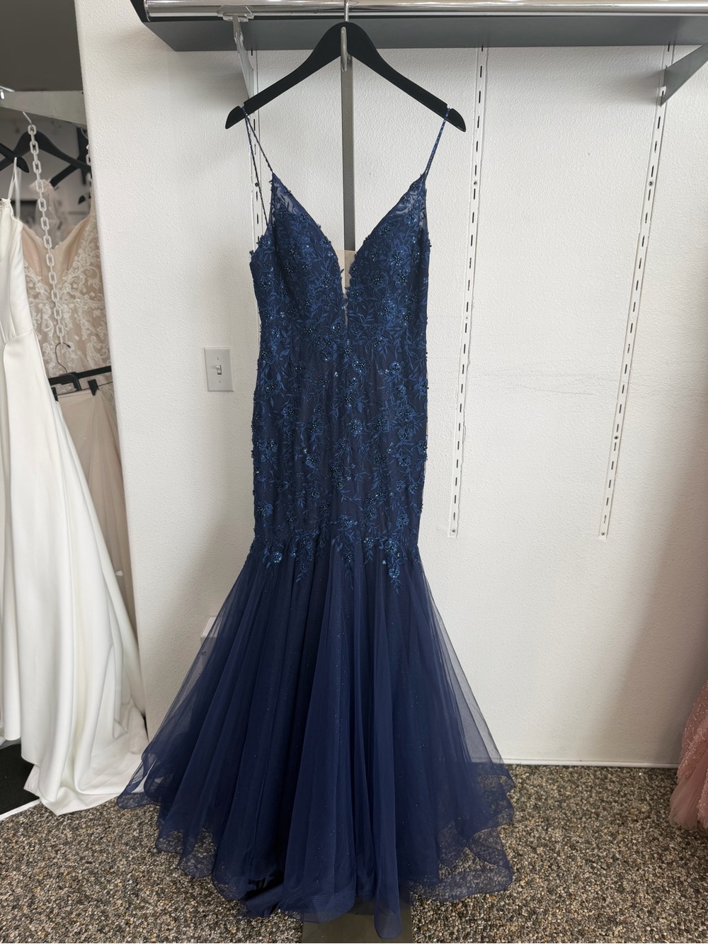 Stella Couture Navy Deep V Mermaid Prom Dress 22043 - Picture 2 of 5